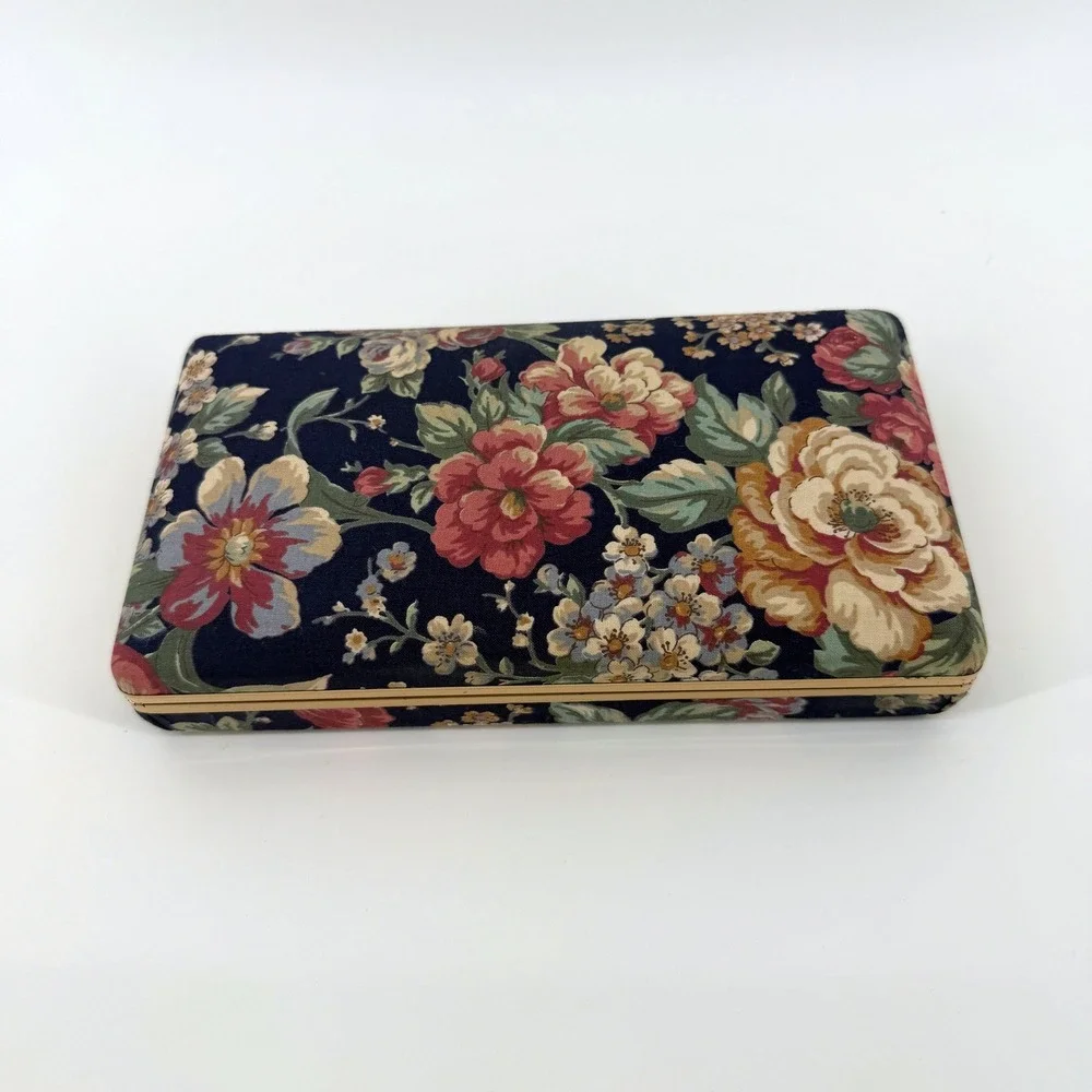 Unbranded Jewelry Box Floral Travel Case Navy Blue Vintage Style Organizer